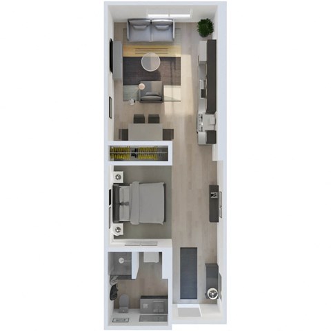 Floor plan for 1 bed, 1 bath, 521 sqft
